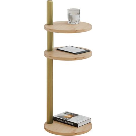 Tavolino rotondo moderno, 3 ripiani, 30x30x97 cm, metallo dorato (1/5)