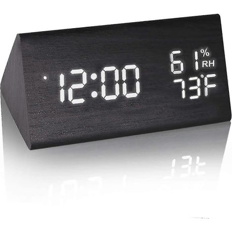 Horloge de bureau numérique avec affichage électronique de l'heure par LED en bois (1/5)