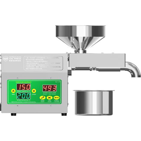820 W elektrische Ölpresse, Kalt- und Heißpressmodus, Edelstahl-Saatölbereiter, Temperaturregelung 40–240 ℃, automatischer Bio-Ölextraktor