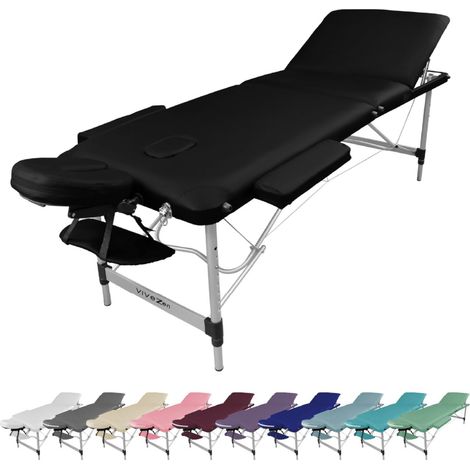Table de massage pliante 3 zones en aluminium – Housse de transport incluse – Revêtement similicuir – Supporte jusqu'à 250 kg – Vivezen (1/5)