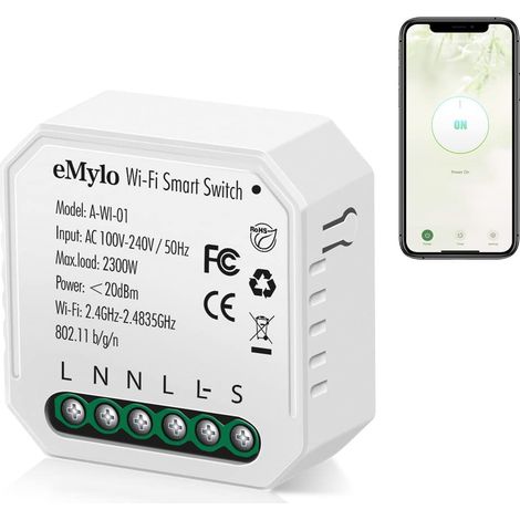 Module Relais WiFi Intelligent Mini 16A 1 Gang, Interrupteur Encastrable AC 110-240V, Minuterie, Commande Vocale, Compatible Smart Life (1/5)
