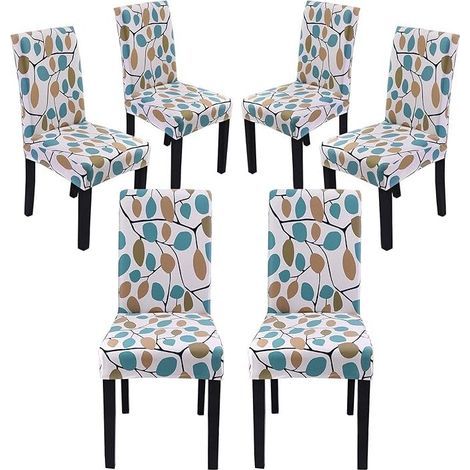 – Housse de chaise extensible lot de 6 – Tissu polyester et spandex – Ajustement antidérapant – Lavable en machine – Motif feuilles colorées (1/5)