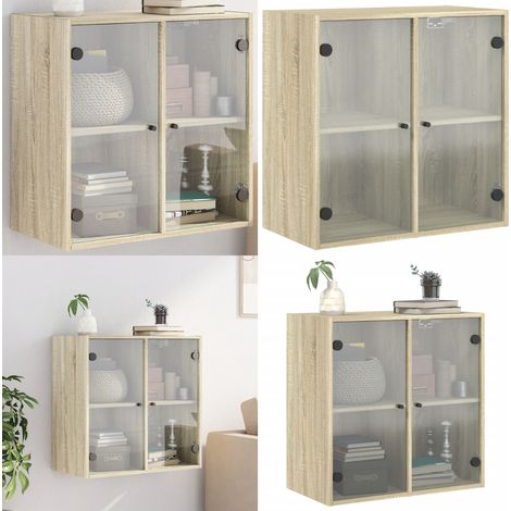 Wandschrank mit Glastüren Sonoma-Eiche 68x37x68,5 cm - Holzschrank - Glastüren (1/5)