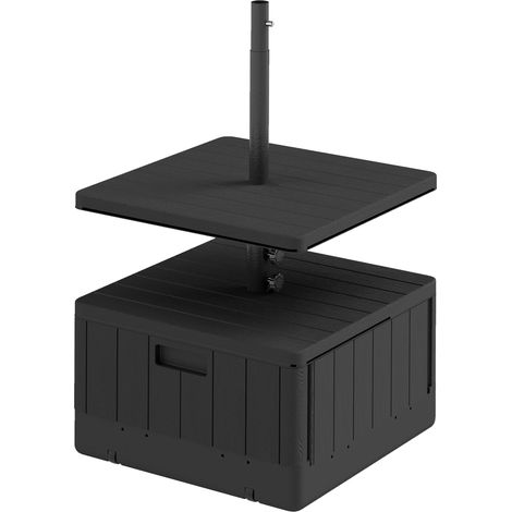 Quadratischer Sonnenschirmständer 53 x 53 x 45 cm, schwarz, HDPE-Rollgestell, Befüllung mit Wasser und Sand, integrierte Schale