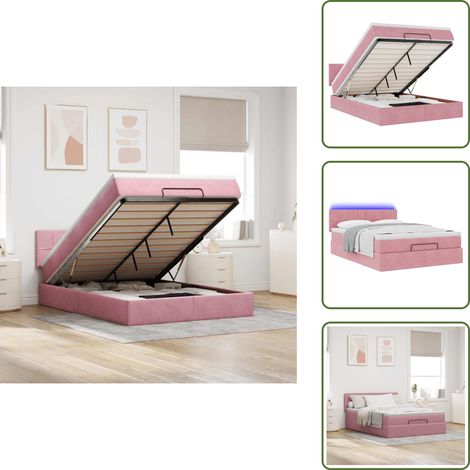 Cama con luz LED - vidaXL Estructura cama otomana colchón terciopelo rosa 140x200cm - Estructura de cama rosa