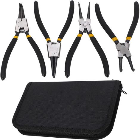4PCs Circlip Pliers Set Steel Ring Plier Plastic Coated Handle AntiOxidation HandOperated Tool (Black double section 7 inches) (1/5)