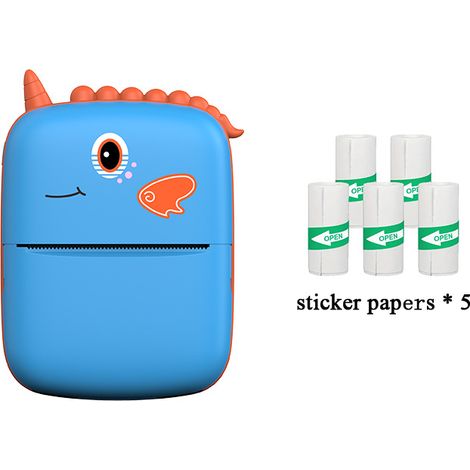 Imprimante portable Little Dinosaur Mini bleue + 5 rouleaux d'autocollants (1/2)