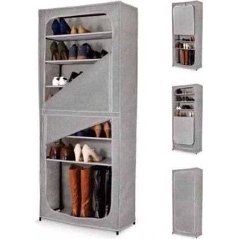 Schuhregal Domopak aus grauem Stoff 7 Böden 68x30x160H cm