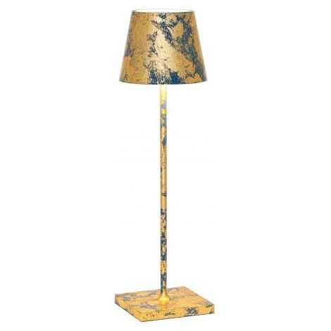 Lampada a led da tavolo Poldina Pro Blu avio Foglia Oro Craquelè ricaricabile e dimmerabile con batteria fino a 12 ore