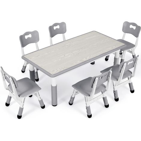 Tlgreen – Table enfant réglable en hauteur 120 x 60 cm avec 6 chaises – Plastique HDPE – Pour activités artistiques et repas – Capacité 100 kg