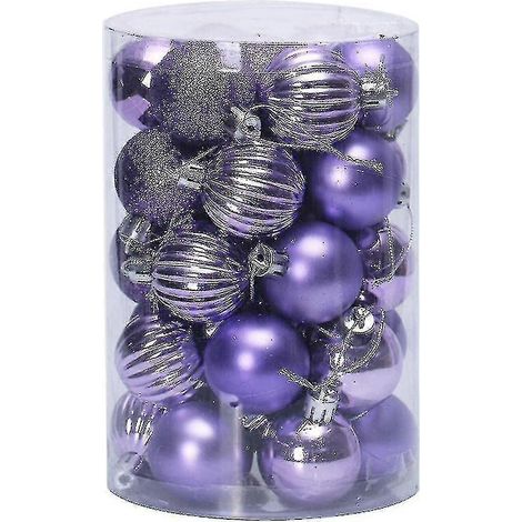 34 boules de Noël, petites décorations de sapin en plastique de 4 cm, violettes (1/5)