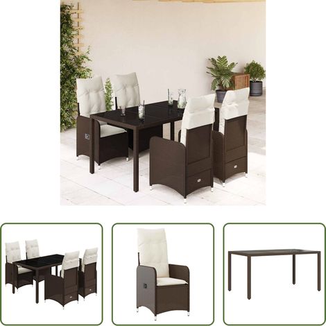 vidaXL Bistro-Set - 5-tlg. Garten-Bistro-Set mit Kissen Braun Poly Rattan (1/5)