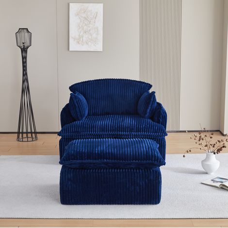 Poltrona letto compressa con pouf in velluto a coste blu per piccoli spazi (1/5)