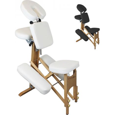 Chaise de massage en bois pliable avec sac de transport - Blanc - Vivezen