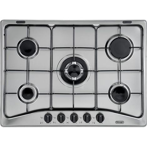 De Longhi YAF57ASV Einbau-Gaskochfeld, 5 Brenner, Schwarz/Silber
