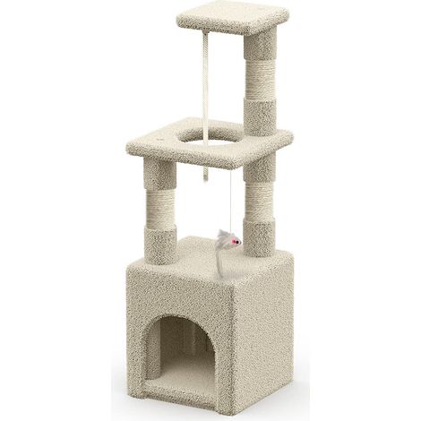 Arbre à Chat Multi-Niveaux avec Griffoir Arbre à Grimper pour Chat avec Corde et Plateformes pour Félins Hauteur 88cm Beige (1/5)