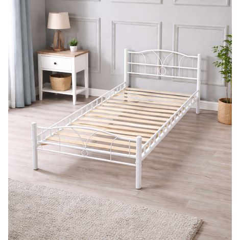 Cama de Metal 90x190 - Moderna Negra - Confort Óptimo - Resistencia Mejorada - Espesor de Metal 0.75 mm - Adulto o Niño - CAMA MIKE BLANCA