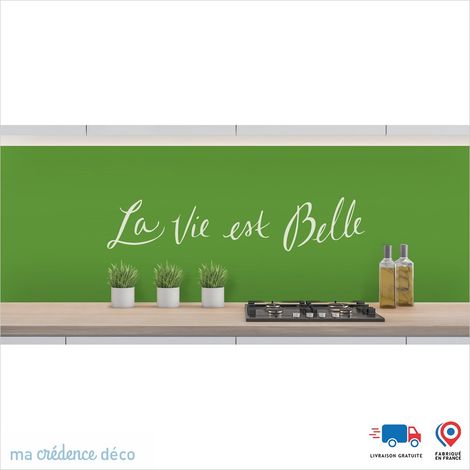 Crédence : LA VIE EST BELLE 2 - Couleur Vert jaune - Alu composite - 120 - 60 (1/3)