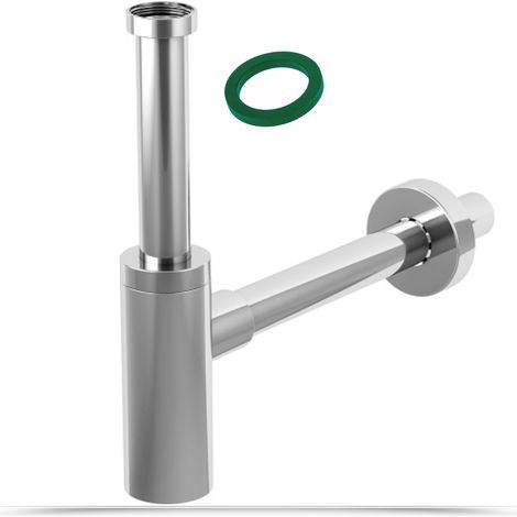 Schläfer 3439410 Sifone in Abs 1 1/4 Minimalista, Sifone per lavabo e Bidet, Scarico Lavandino Universale, Sifone in Plastica Antiodore Cromo, Tubo Scarico Muro diam 32 mm. (1/5)