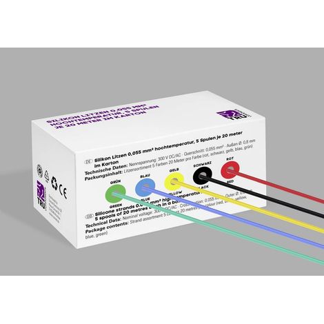 TRU COMPONENTS TC-14085044 Fil tressé à gaine silicone 0.055 mm² rouge, noir, jaune, bleu, vert 1 set (1/3)