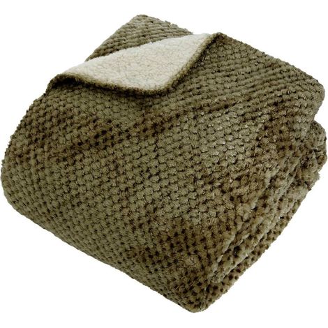 Plaid Sherpa en Flanelle "Lyno" 130x170cm Vert Kaki