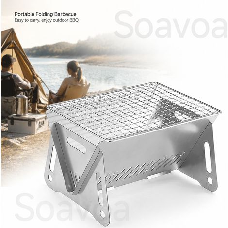 Barbecue en acier inoxydable portable avec sac de transport idéal pour camping et randonnée en plein air (1/5)