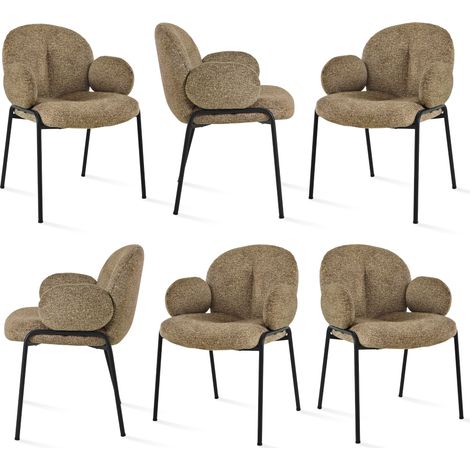 Goeurvant Chaises design élégantes à dossier courbé et pieds réglables, style scandinave - Lot de 6 - Café Bouclé