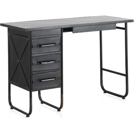 Bureau avec 3 tiroirs en métal coloris noir - Longueur 120 x Hauteur 80 x Largeur 50 cm (1/2)