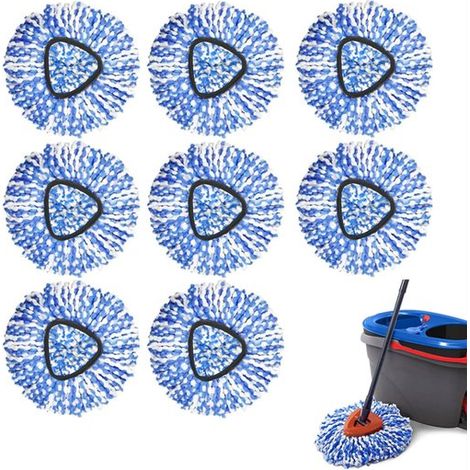 8 têtes de rechange pour balai à franges - bleu - microfibre - lavable en machine et facile à remplacer - Convient pour le système Vileda O-Cedar (1/5)