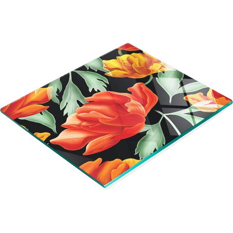 Planche à découper et à servir décorative en verre, motif floral tropical, 60 x 52 cm (1/5)