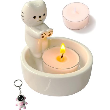 1 Porte-Bougie Chat,Céramique Fait Main,Bougie Parfumée,Porte-Clé Silicone,Décoration Intérieur (1/5)