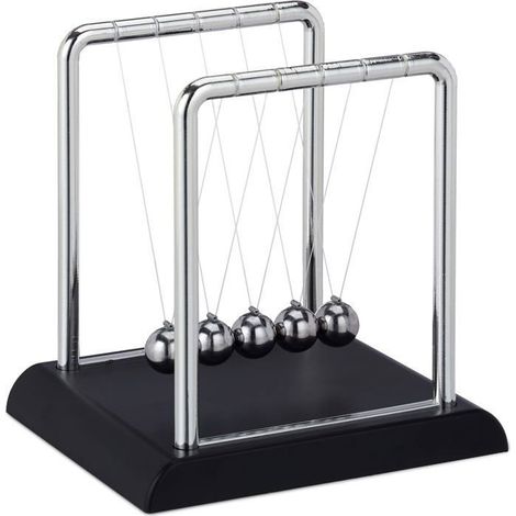 Pendule Newton 5 boules décoration physique bureau argent 13,5x13,5x11,5cm Label PENDULE DE NEWTON (1/4)