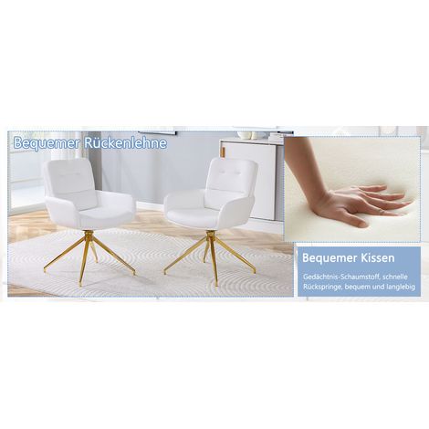 Silla de oficina, giratoria, set de 2, 55 x 50 x 85 cm, blanco y oro (1/5)