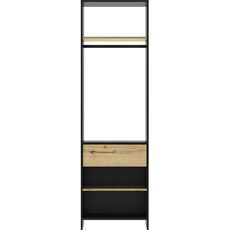 Calicosy – Dressing modulable 1 tiroir chêne Helvezia – 2 étagères hautes – Tube penderie – Assemblage flexible pour rangement optimisé (1/5)