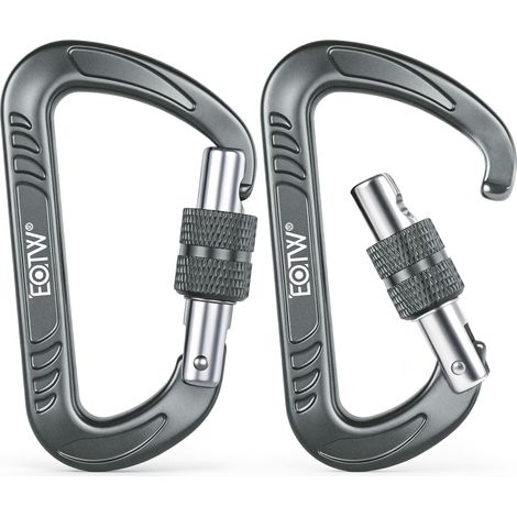 Mousqueton à vis - 1200 kg - En aluminium - Charge maximale : 12 kN - Pour hamac, balançoire, voile d'ombrage, camping, randonnée, 2 gris (1/5)