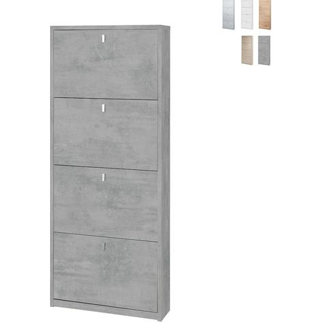 Platzsparender schmaler Schuhschrank mit vier Türen Beton Cemento 63x18x h154 cm (1/5)