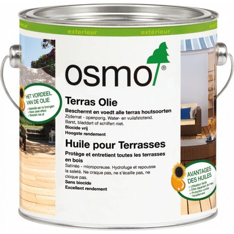 Huile pour terrasse bois incolore – Protection contre saleté et intempéries – Application facile en 2 couches – Conditionnement 2,5 Litres – Osmo