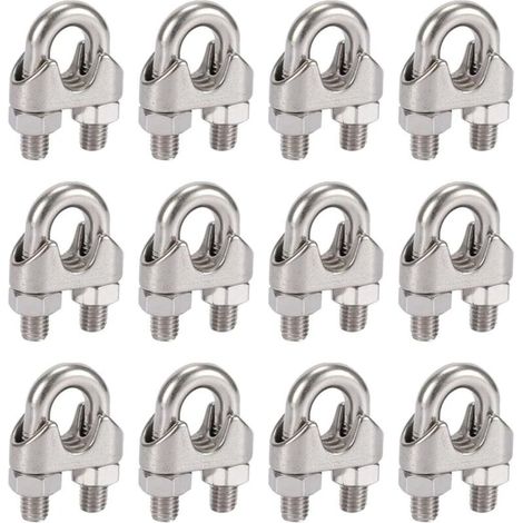 Pack of 12 M5 304 stainless steel cable ties with duplex clips for clothesline, awning and fastening