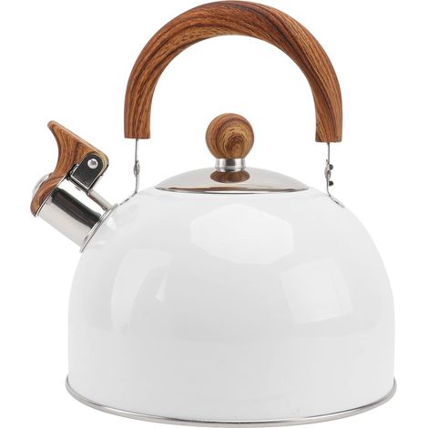 Bouilloire Sifflante 2.5L Blanc – Acier Inoxydable, Poignée Ergonomique