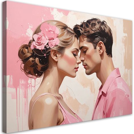 Stampe su Tela Coppia innamorata in stile boho nei toni del rosa 30x20 (1/5)