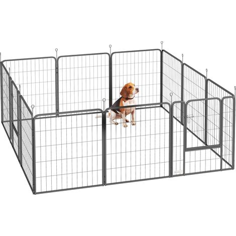 Clôture pour chien avec 12 panneaux réglables de 68 x 1,5 x 80 cm en acier noir et porte d'entrée (1/5)