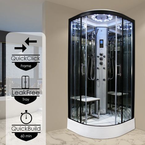 Insignia Steam Enclosure Quadrant Shower Cabin 900x900 Platinum Range Black (1/5)