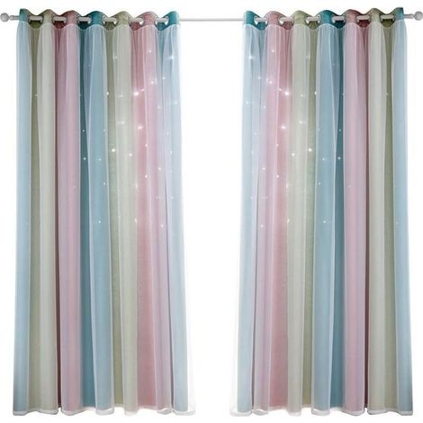 Panneau rideau occultant étoile pour enfants – Double couche tulle arc-en-ciel – Dimensions 132x240cm – Œillets pour installation facile (1/4)