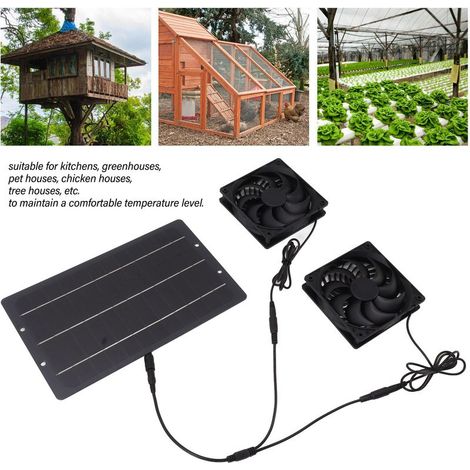 Kit Ventilation Solaire Double Ventilateur Exhaust 10W sans Batterie pour Poulailler Serre Garage (1/5)