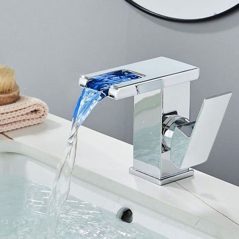 Kaelt - LED Robinet de Lavabo Cascade -robinet salle de bain -Robinet mitigeur lavabo bas chromé -robinet vintage (1/4)