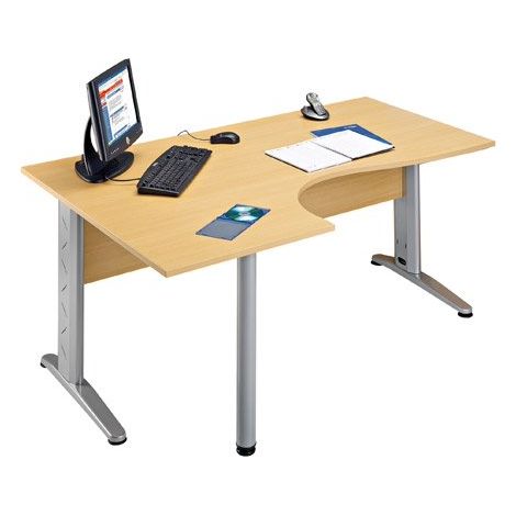 Bureau compact retour à gauche hêtre L 160 cm, piétement L métal - O-line 2 - aluminium - Maxiburo (1/4)