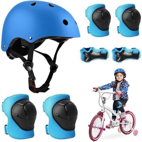 CASQUE DE VELO Enfant,5 in 1 Casque Vélo Enfant Set de Protection,Protège-Poignet Genouillère pour Trottinette,Bleu (1/5)