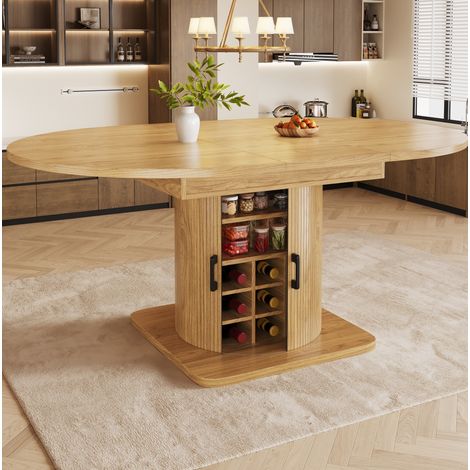 Tavolo allungabile in MDF e metallo 118-158 x 118 x 76 cm, naturale e marrone chiaro, con vano contenitore (1/5)