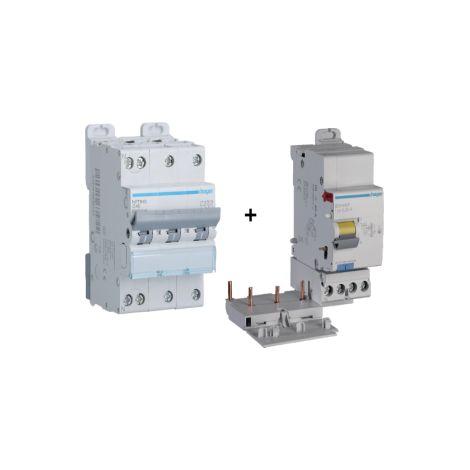 Hager - Disjoncteur 40A - 3P+N - courbe C avec Bloc diffu00e9rentiel 40A - 3P+N - type F - Ru00e9f : BDF440F+NFT840 (1/3)