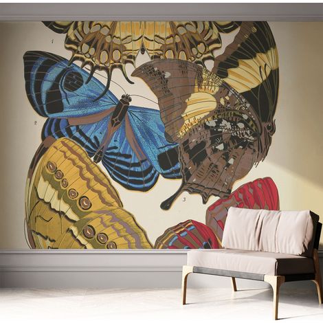 Papier peint adhésif autocollant pour salon chambre à coucher peint imprimé pour mur Inspiration papillons 312x219 cm (1/5)